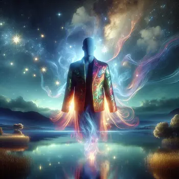In the dream, a vibrant jacket floated, shimmering under a starry sky. In the dream, a vibrant jacket floated, shimmering under a starry sky.