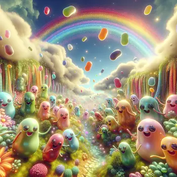 In my dream, jellybean monsters danced under a rainbow, spilling sweetness everywhere.