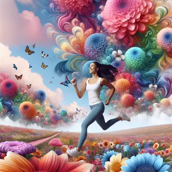 In a vivid dream, I'm jogging effortlessly through a field of flowers.