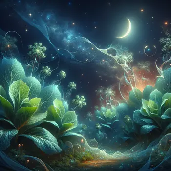 In the dream, giant lettuce leaves danced under a moonlit sky, shimmering.