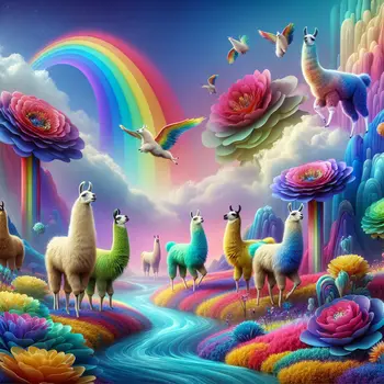 In a vibrant dream, llamas danced under colorful rainbows in the sky. In a vibrant dream, llamas danced under colorful rainbows in the sky.