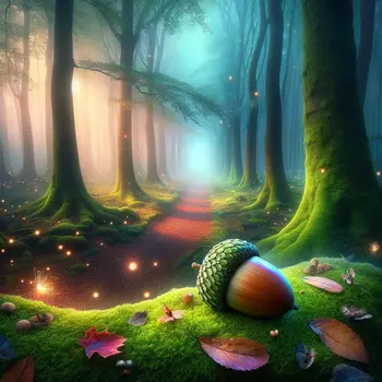 In a twilight forest, I searched endlessly for the lost acorn.