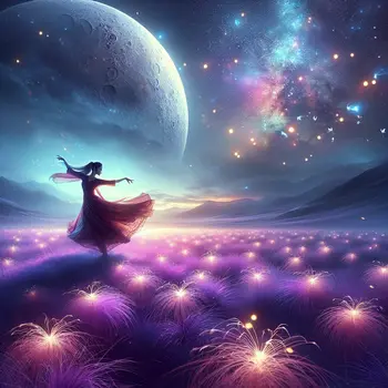 In the dream, I danced on luminous purple grass under a glowing moon.