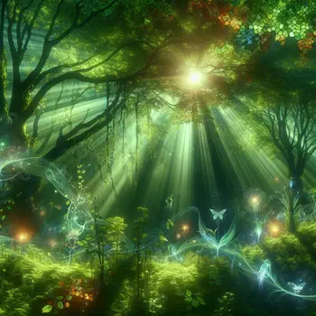 In the dream, sunlight danced through the emerald leaves of the lush forest.