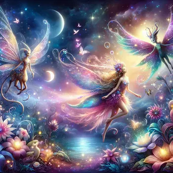 In my dream, sparkling magical creatures danced under a luminescent, starry sky.