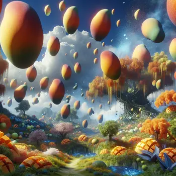 In the dream, giant mangoes rained down, bursting with vibrant color and sweetness.