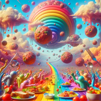 In my dream, giant meatballs rolled down a rainbow, inviting everyone to feast.