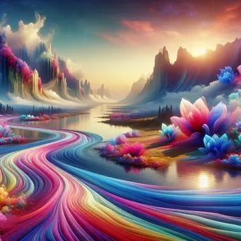 In a dream, colors swirl and melt into a serene, flowing river.
