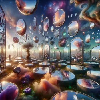 In a dream, mirrors multiplied endlessly, reflecting reality's secrets and illusions.