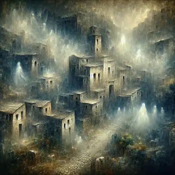 In the dream, swirling mist enveloped a forgotten village, whispers echoing faintly.