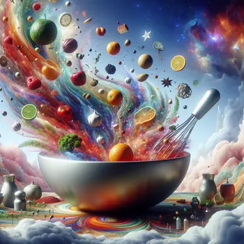 In my dream, a giant mixing bowl overflowed with colorful, swirling ingredients.