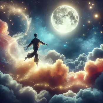 In a dream, I moonwalked on shimmering clouds beneath a glowing moon.