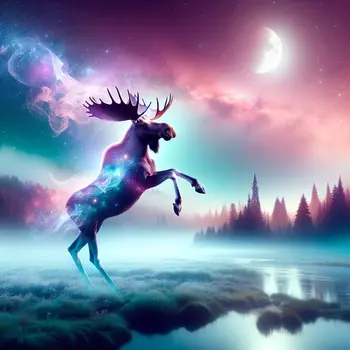 In my dream, majestic moose danced under a glowing, surreal moonlight.