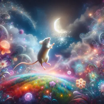 In a vibrant dream, a tiny mouse danced under glowing moonlight.