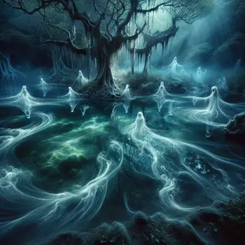 In the dream, shadows danced above the murky pond, whispering forgotten secrets.