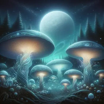 In the dream, giant mushrooms whispered secrets under a glowing, silver moon.