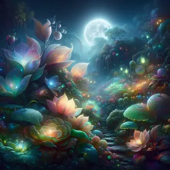 In the dream, glowing flowers danced under a shimmering moon in the mystical garden. In the dream, glowing flowers danced under a shimmering moon in the mystical garden.