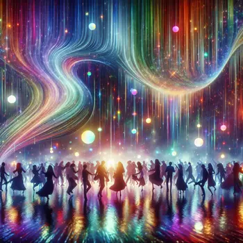 Dancing under neon rainbow lights, the dream felt alive with vibrant colors.