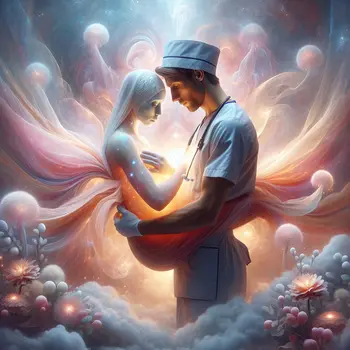 In my dream, a compassionate nurse cradled a glowing, ethereal patient.