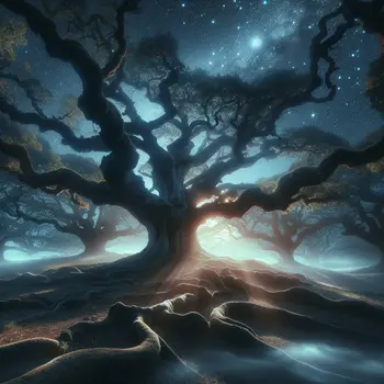 In my dream, ancient oak trees whispered secrets under a starry sky.