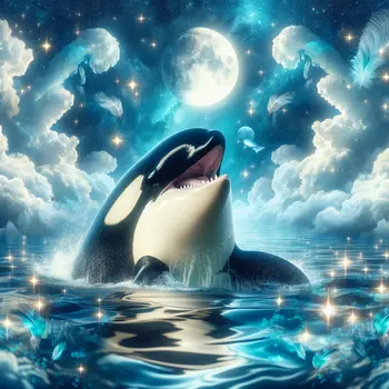 In my dream, a playful orca splashed joyfully beneath the shimmering moonlight.