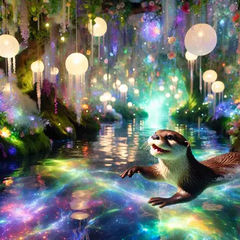 In a vibrant dream, an otter floated gracefully through sparkling water.