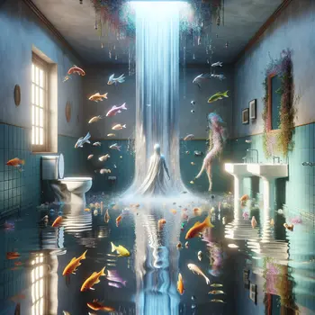 In the dream, an overflowing toilet floods the room with rushing water.