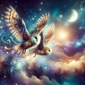 In my dream, owls glided silently under a starry, moonlit sky. In my dream, owls glided silently under a starry, moonlit sky.