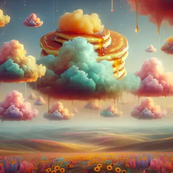 In my dream, fluffy pancakes floated like clouds, syrup rain fell softly. In my dream, fluffy pancakes floated like clouds, syrup rain fell softly.