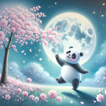 In my dream, a playful panda danced under a moonlit cherry blossom.