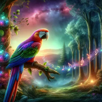 In my dream, a vibrant parrot sang secrets from a jeweled branch.