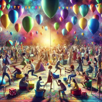 In my dream, vibrant balloons floated above chaotic, laughter-filled party games.