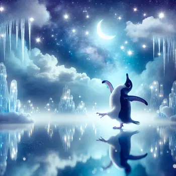 In my dream, a penguin danced gracefully under a shimmering moonlit sky.