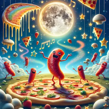 In my dream, dancing pepperonis sang under a moonlit pizza sky.