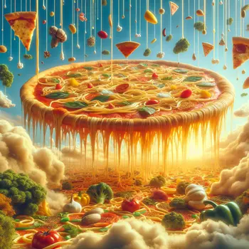 In the dream, giant pizza slices floated through a sky of melted cheese.