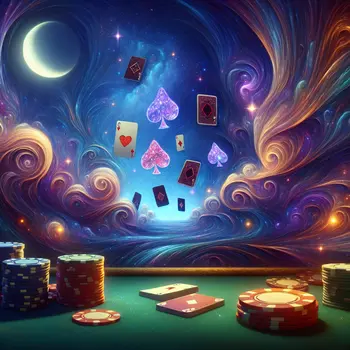 In a surreal dream, cards danced; poker chips sparkled under shimmering moonlight.