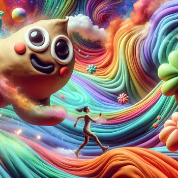 In the dream, a giant poop monster chased me through rainbow-colored clouds.