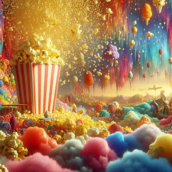 In a surreal dream, a giant popcorn stand rained buttery kernels everywhere.