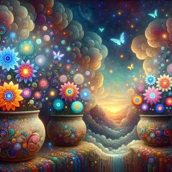 In my dream, enchanted pots overflowed with vibrant, singing flowers and colors.