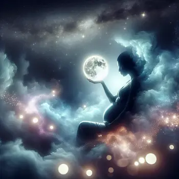 In the dream, a glowing moon cradles a pregnant woman beneath starlit skies.