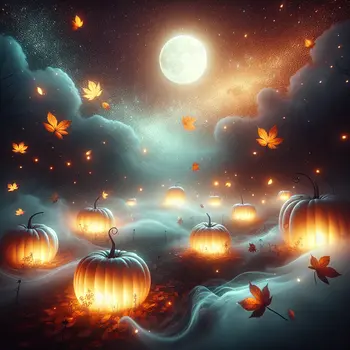 In my dream, glowing pumpkins danced under a silver moonlight sky.