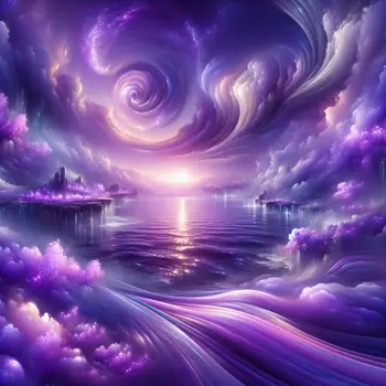 In a dream, swirling purple clouds engulfed a shimmering, violet sea.