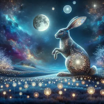 In a dream, a giant rabbit danced under moonlight, enchanting the stars.