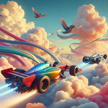 In my dream, racing cars soared through clouds, defying gravity and logic.