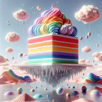 In my dream, a giant rainbow cake floated above a silver ocean.