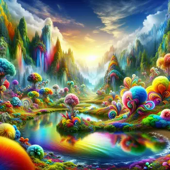 In my dream, rainbow valley glowed, vibrant colors swirling beneath a golden sky.