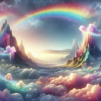 In my dream, a vibrant rainbow bridged two distant, shimmering mountains.