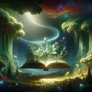 In a dream, a whispering reading voice turned pages in a lush forest.