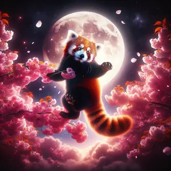 In my dream, a playful red panda danced under moonlit cherry blossoms.