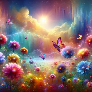 In the dream, a cool breeze refreshes vibrant flowers under a radiant sun.